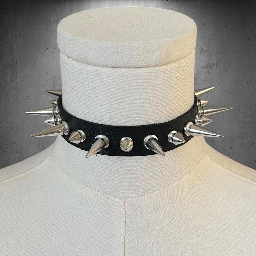 Punk Spiked Choker Black PU Leather Gothic Collar Necklace